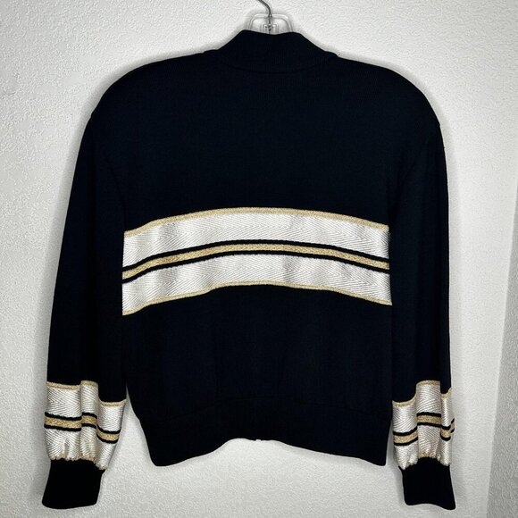 St. John Collection Sweater Womens Small Black White Gold Zip Cardigan Made USA - Picture 3 of 12